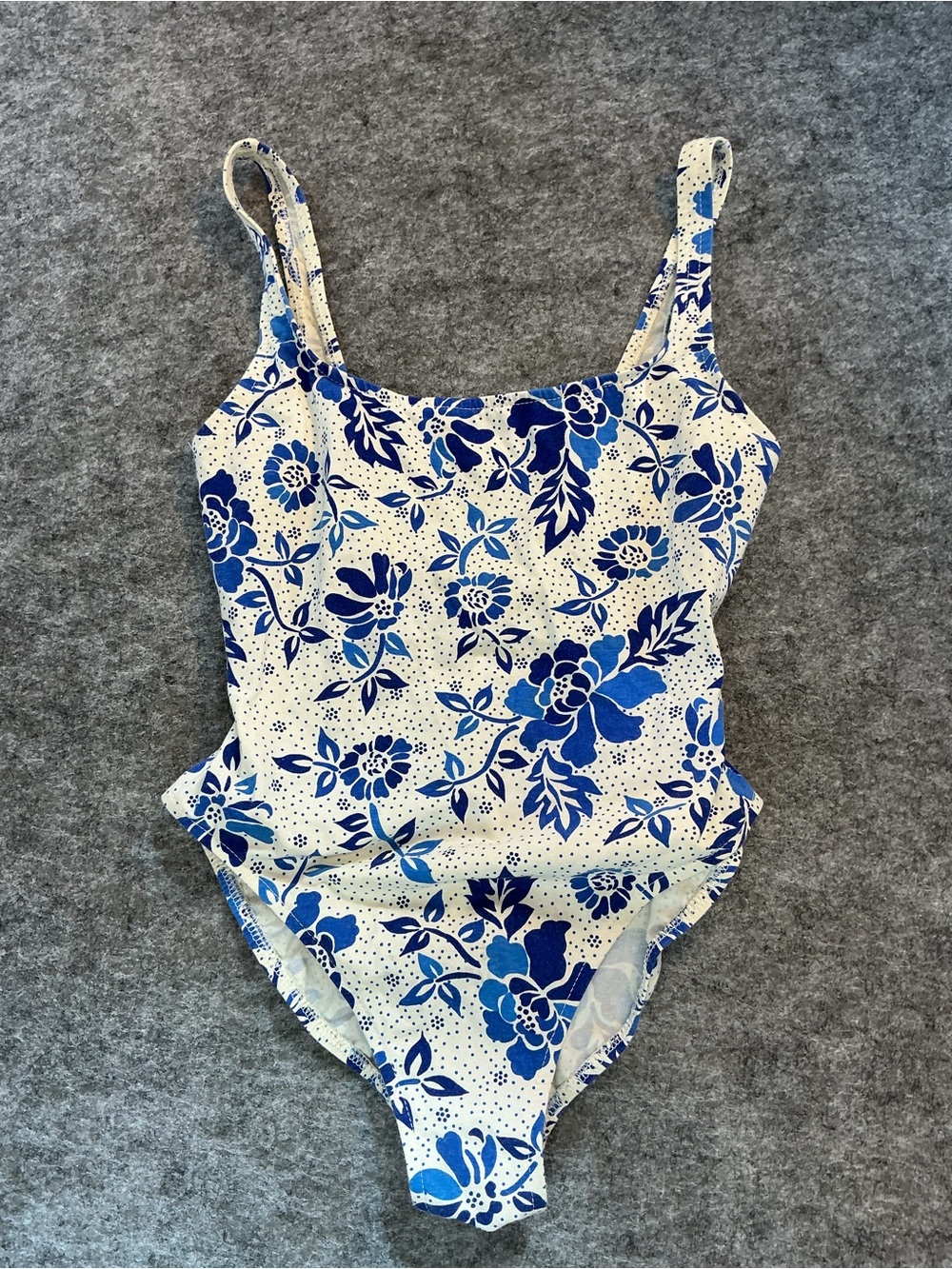 Eddie Bauer VINTAGE High Leg White and Blue Floral One-Piece Swimsuit Size 12